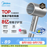 美的（Midea）8亿等离子护发电吹风 家用负离子护发吹风筒 1800W大功率快干吹风机FJ308银 节日礼物