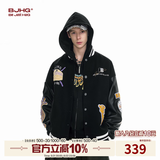 BJHG不计后果新年红色棒球服男款秋季潮牌呢子外套美式复古夹克上衣女 澜夜黑 S