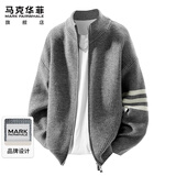 马克华菲（MARK FAIRWHALE）老钱风针织衫男春秋季酷帅学院风宽松立领开衫毛衣外套男 灰色 XL