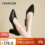 意尔康女鞋粗跟时装鞋浅口套脚高跟鞋工作女单鞋春秋 26906W黑色35