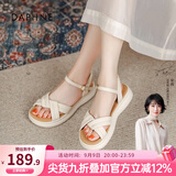 达芙妮官方凉鞋女平底百搭鞋子女2026新款夏季软底舒适一字带凉鞋女 米白色【软底舒适3.5CM】 37