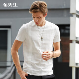 布先生男士短袖T恤夏季短袖时尚衣服白色圆领中式棉麻男装AT2043 白色 L/175