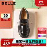 百丽海鸥乐福鞋女厚底英伦小皮鞋春夏通勤单鞋JD007CM5 黑色-亮面 37