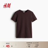 H&M女装T恤夏季时尚洋气内搭休闲圆领修身短袖简约风T恤1260200 深棕色007 S 160/88