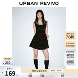 UR2026夏季新款女装潮流复古波点绑带收腰吊带连衣裙UYV760042+ 黑色印花 XL