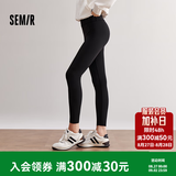 森马（Semir）休闲裤女修身磨毛轻暖小脚裤2024秋冬新款显腿长九分鲨鱼裤瑜伽裤 黑色90001 S
