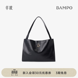 半坡饰族（bampo）【七夕礼物】女包包新款福瑞方方包头层牛皮大容量轻奢单肩斜挎包 墨碳黑-大包 可装14寸电脑