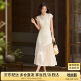 尚都比拉国风立领盘扣绣花连衣裙女夏季收腰显瘦假两件拼接裙气质中长裙
