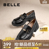 百丽元宝厚底乐福鞋女软底单鞋英伦黑色小皮鞋D2S1DCA5 黑色-宽版 34