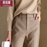 YUZHAOLIN加厚毛呢裤九分裤女高腰2026秋冬直筒人字纹烟管裤韩版宽松小脚裤 棕咖(九分) XS 议80-88斤左右