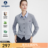 Navigare意大利小帆船圆领针织开衫女士秋冬款长袖休闲外套气质内搭毛衣女 太空灰 L 码