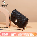 啄木鸟（TUCANO）牛皮包包女包时尚菱格链条包单肩斜挎包生日礼物送女生女朋友老婆 赫本黑【时尚耐用PU】
