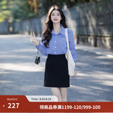 茵曼（INMAN）【格纹】法式时髦翻领通勤衬衫2026秋季新款女装长袖修身显瘦上衣 宝蓝格 M （裤子27码）