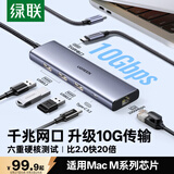 绿联Type-C3.2扩展坞带网口千兆网线转接口拓展坞USB转接头10G适用苹果电脑接口转换器Macbook笔记本