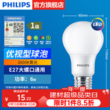飞利浦（PHILIPS）LED灯泡节能灯超大球泡光源E27大螺口灯饰电灯泡替换白炽灯超亮 1级能效-优视型6W-3000K E27螺口