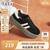 他她（TATA）新款复古增高厚底板鞋女平底德训阿甘鞋 黑/白 36