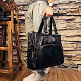 AGOTG男士牛皮手提包横款公文包单肩斜挎商务休闲手拎包公务电脑文件包 黑色大号