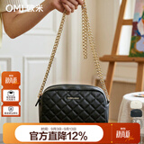 OMI欧米女包经典菱格纹时尚百搭链条小方包淑女斜挎包单肩包手机女包 黑色-升级大号（可放手机）