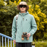 U.S. POLO ASSN.夹克男连帽透气情侣冲锋衣加绒加厚棉服外套男棉衣上衣豆沙绿XL