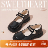 富罗迷女童皮鞋儿童公主鞋校园百搭演出鞋方口单鞋 黑色 31