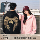 BOY LONDON【灿若繁星】春情侣风外套潮牌刺绣开衫连帽卫衣N06904 黑色金色翅膀 M