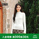 森马（Semir）长袖t恤女短款半高领薄绒轻暖打底衫2024冬新款纯色修身抓绒内搭 奶白10534 S