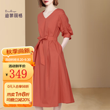 迪菲丽格赫本风简约优雅连衣裙2022夏季新款V领五分袖收腰显瘦a字裙子 图片色 M