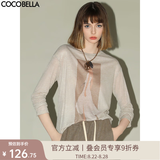 COCOBELLA时尚花纱印花长袖T恤女气质休闲宽松舒适圆领针织衫TS34 卡其 S