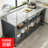 厨房橱柜岩板台面家用餐边柜收纳一体式靠墙灶台柜简易大理石柜子 灰3层【长60宽42高80cm】对开门|赠轮子