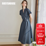 ROEYSHOUSE罗衣通勤显瘦连衣裙女夏季新款优雅简约系带大摆裙子10222 深蓝色 S （建议拍前联系客服确认哦）