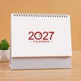 锦兔 2027年台历带周数韩式创意大气日历2027大格子极简约桌面摆件办公打卡计划表可定制做企业广告 牛皮纸架中号白色