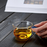 美斯尼 耐热玻璃小茶杯品茗杯加厚玻璃带把功夫茶杯主人杯小品杯功夫茶道茶具配件 130ml 单只 蓝把