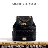 CHARLIE&KELLICK品牌包包女款2026新款菱格链条双肩包小香风背包书包生日礼物 骑士黑【联系客服 顺丰包邮】