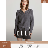 ELLE【100%绵羊毛】简约气质毛针织衫女2026春装新款新年圆领毛衣开衫 深灰色 L