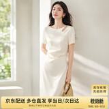 尚都比拉时尚优雅直筒裙女夏季水滴镂空腰部抽褶收腰弹力连衣裙