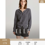ELLE【100%绵羊毛】简约气质毛针织衫女2026春装新款新年圆领毛衣开衫 深灰色 L