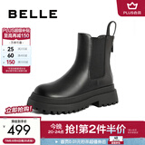 百丽（Belle）厚底烟筒靴女英伦风切尔西靴X2G2DDD3 黑色-毛里 36 (230mm)