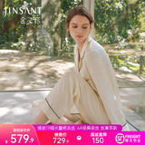 金三塔真丝睡衣女套装100%桑蚕丝[丝滑亲肤]可外穿居家服情人节礼物 [温柔]19姆米珍珠白 包扣/贝壳扣随机发 L
