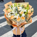 幽客玉品鲜花速递红玫瑰花束表白送女友老婆生日礼物全国同城配送 11朵香槟11朵百合花束