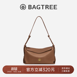 BAGTREE【朱珠同款】包包树奶盒包女包植鞣皮单肩斜挎腋下通勤Hobo枕头包 烤棕色-中号【磁吸拉链款】 高级小众