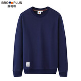 胖哥哥卫衣男宽松圆领套头衫肥佬长袖打底体恤衫潮加肥加大码胖子上衣服 深海蓝 3XL 【190-210斤】