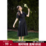 独束大码女装【束型系列】夏日曼波赫本风优雅围裹式修身连衣裙女 赫本黑 2XL (尺码：4)
