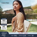 Calvin Klein女包优雅休闲通勤简约字母搭扣ck翻盖荔枝纹链条单肩包斜挎包礼物 GTR-牛乳白 OS