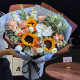 馨长存鲜花速递玫瑰向日葵混搭花束生日礼物全国同城配送 向日葵蝴蝶兰玫瑰混搭花束-如愿