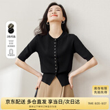 尚都比拉百搭时髦设计感爱心金属扣圆领针织衫 黑色 M 