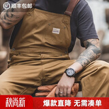 马登工装 复古卡其色背带裤男阿美咔叽经典工装帆布休闲裤男 杏黄色 XL