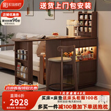 和谐都匠实木餐边柜吧台桌可伸缩收纳储物隔断一体柜客厅小户型沙发边柜 双面吧台桌+吧椅*1/带LED灯+插座 胡桃色【实木】