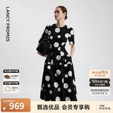 朗姿【精英衣橱 Basic衣橱】小香风赫本风波点小黑裙女收腰高智连衣裙 本白色 M