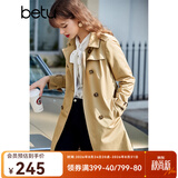 betu百图女装中长款风衣女双排扣大衣新款英伦风长外套JD2101T34 卡其色 M