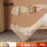 ZHR凉鞋女夏增高软底坡跟凉鞋女舒适搭扣一字带女鞋 M582 米色 37 